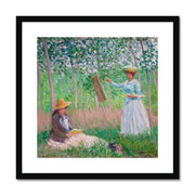 In the Woods at Giverny, Blanche Hoschedé at Her Easel with Suzanne Hoschedé Reading Framed & Mounted Print