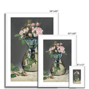 Moss Roses in a Vase Framed & Mounted Print