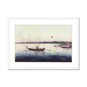 Boats and Setting Sun Framed & Mounted Print