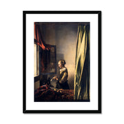 Girl Reading a Letter by an Open Window Framed & Mounted Print