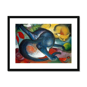 Two cats, blue and yellow Framed & Mounted Print