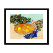 Still Life of Oranges and Lemons with Blue Gloves Framed & Mounted Print
