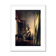 Girl Reading a Letter by an Open Window Framed & Mounted Print