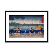 People Walking Beneath Umbrellas Along the Seashore During a Rainstorm Framed & Mounted Print
