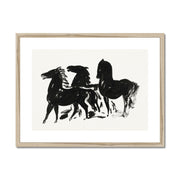 Drie zwarte paarden staand naar links kijkend Framed & Mounted Print