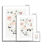 Botanical Detail Studies: Hollyhocks, Blueberries, and Blackberries Framed & Mounted Print