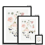 Botanical Detail Studies: Hollyhocks, Blueberries, and Blackberries Framed & Mounted Print