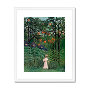 Woman Walking in an Exotic Forest (Femme se promenant dans une forêt exotique) Framed & Mounted Print