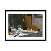 Still Life with Bottle, Carafe, Bread, and Wine  Framed & Mounted Print