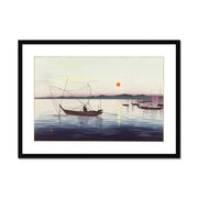 Boats and Setting Sun Framed & Mounted Print