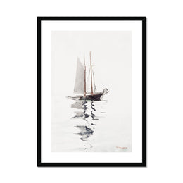 Two–masted Schooner with Dory Framed & Mounted Print