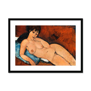 Nude on a Blue Cushion Framed & Mounted Print