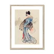 Woman, Full-Length Portrait, Standing, Facing Left, Holding Fan in Right Hand, Wearing Kimono with Check Design Framed & Mounted Print