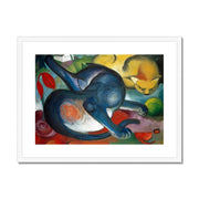 Two cats, blue and yellow Framed & Mounted Print